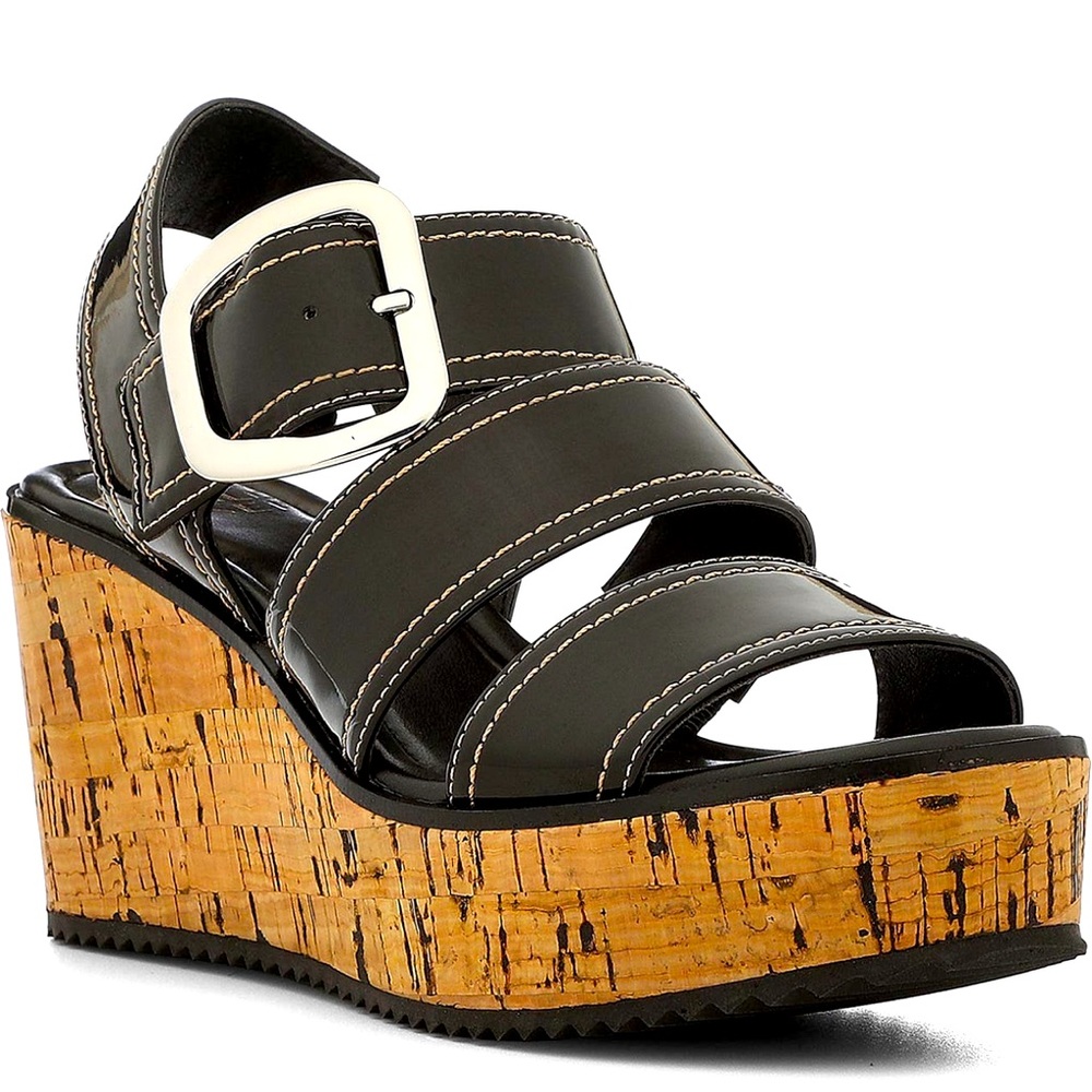 Donald J. Pliner Sandals Black Patent Leather Cork Wedge Irving sz 8 worn once